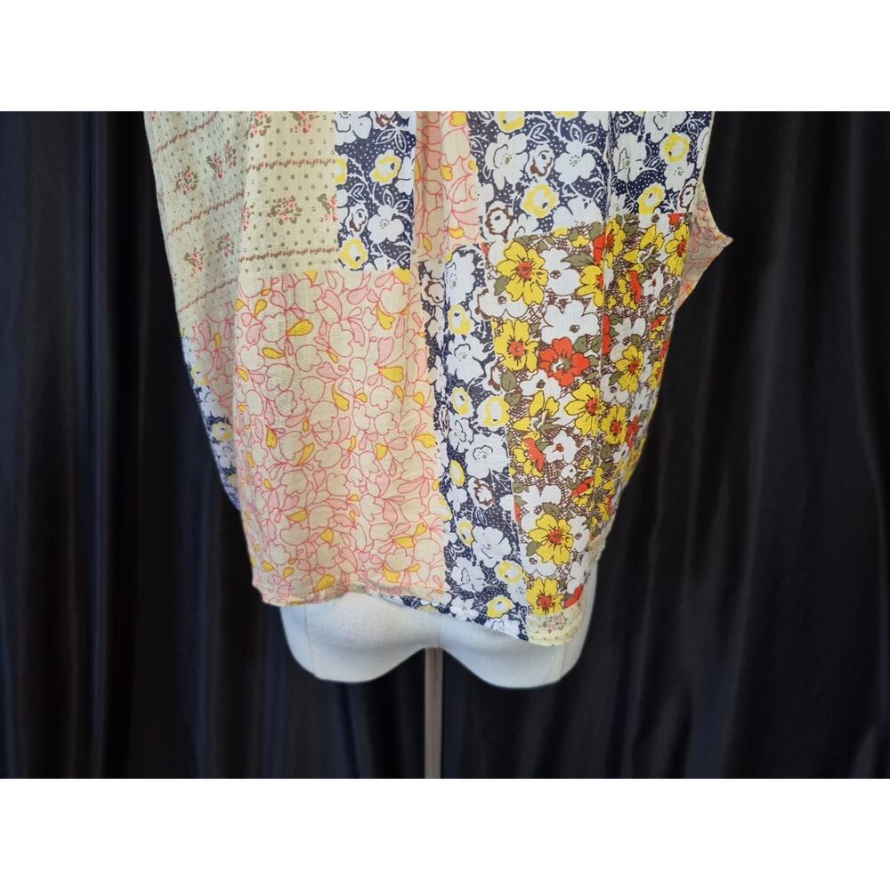Natural Life Lola Patchwork Floral Tie Front Blouse Orange Blue Multi Large - Picture 8 of 10